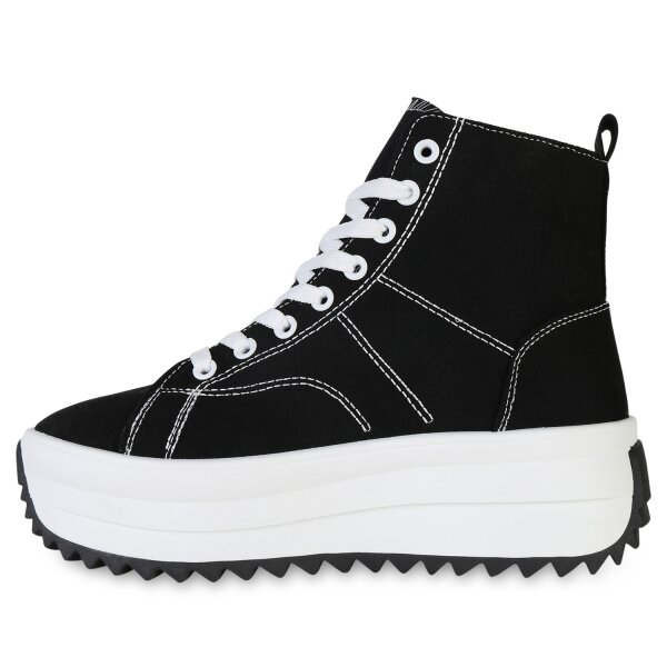 Stiefelparadies Damen Plateau Sneaker in Schwarz Riesige Rabatte