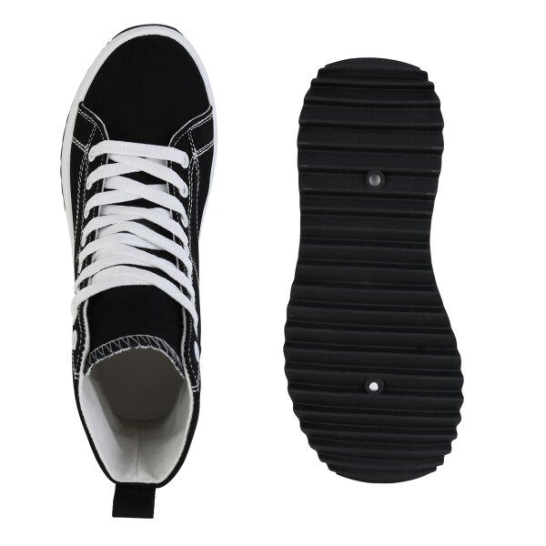 Stiefelparadies Damen Plateau Sneaker in Schwarz Riesige Rabatte