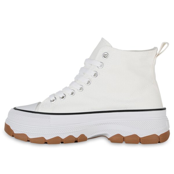 Stiefelparadies Damen Plateau Sneaker in Weiss Clearance-Verkauf