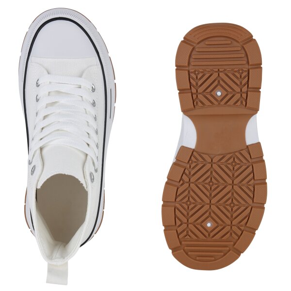 Stiefelparadies Damen Plateau Sneaker in Weiss Clearance-Verkauf