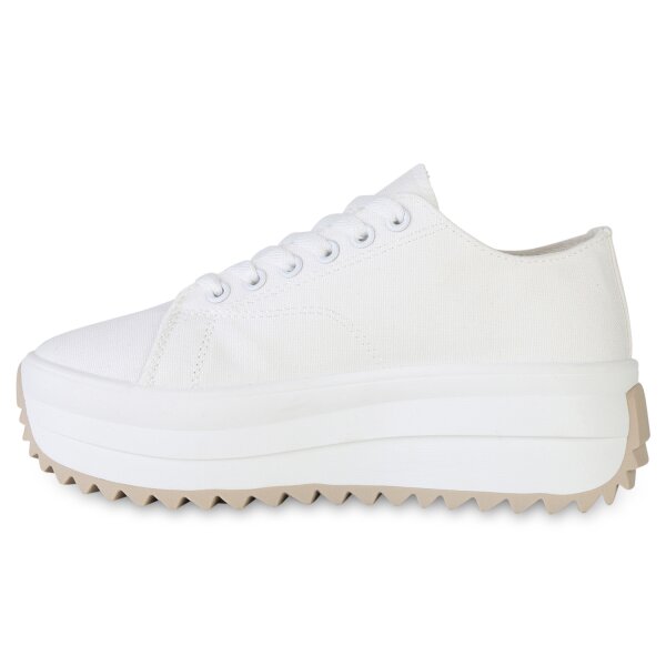 Stiefelparadies Damen Plateau Sneaker in Weiss Kostenloser Versand international