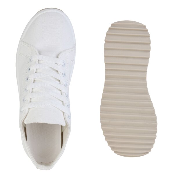 Stiefelparadies Damen Plateau Sneaker in Weiss Kostenloser Versand international