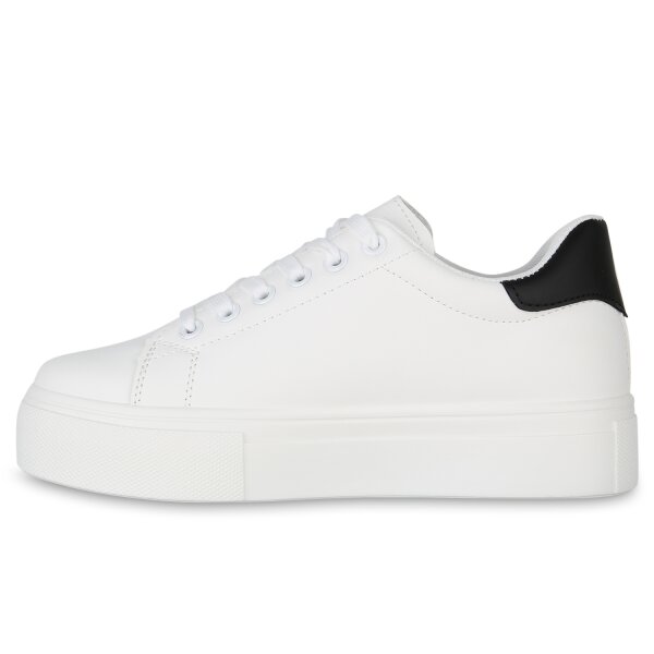 Stiefelparadies Damen Plateau Sneaker in Weiss Schwarz Black Friday Preise