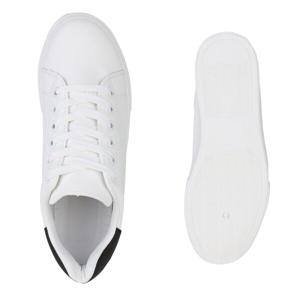 Stiefelparadies Damen Plateau Sneaker in Weiss Schwarz Black Friday Preise