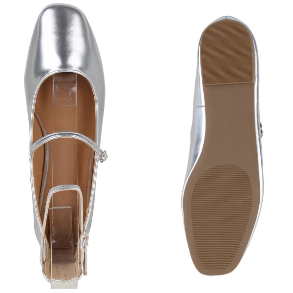 Stiefelparadies Damen Riemchenballerinas in Silber zollfrei