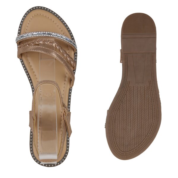 Stiefelparadies Damen Riemchensandalen in Rose Gold Online