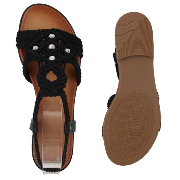 Stiefelparadies Damen Riemchensandalen in Schwarz Auslauf