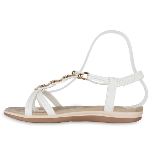 Stiefelparadies Damen Riemchensandalen in Weiss Schlussverkauf