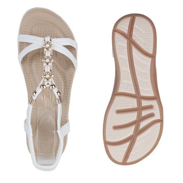 Stiefelparadies Damen Riemchensandalen in Weiss Schlussverkauf