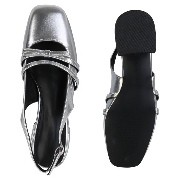 Stiefelparadies Damen Slingpumps in Silber Fabrik Onlineshop