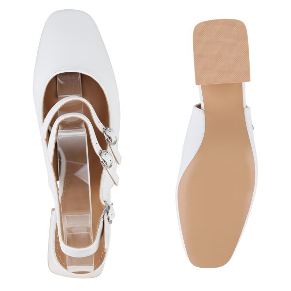 Stiefelparadies Damen Slingpumps in Weiss Fabrikpreis