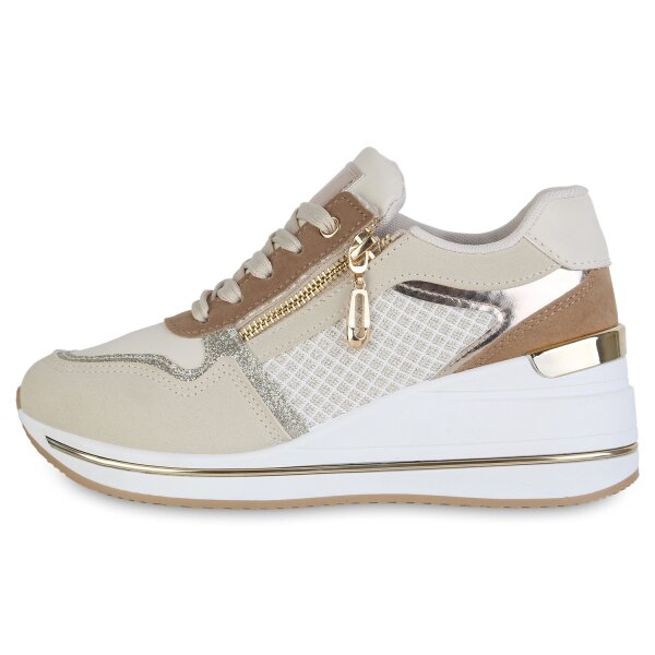 Stiefelparadies Damen Sneaker Wedges in Beige Saisonschlussverkauf