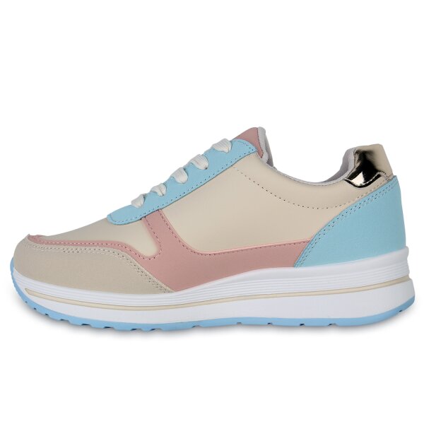 Stiefelparadies Damen Sneaker Wedges in Beige Rosa Gold Metallic Black Friday