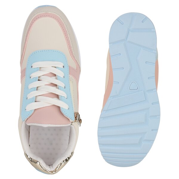 Stiefelparadies Damen Sneaker Wedges in Beige Rosa Gold Metallic Black Friday