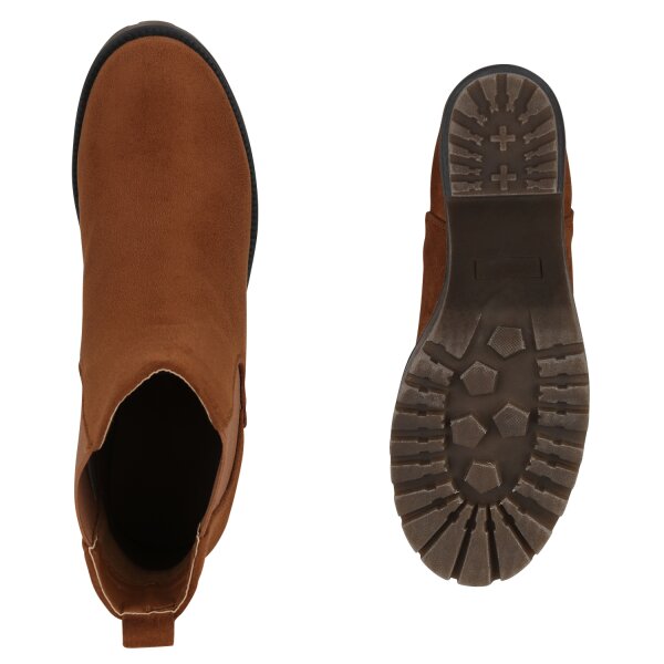 Stiefelparadies Damen Chelsea Boots in Hellbraun Tägliche Deals