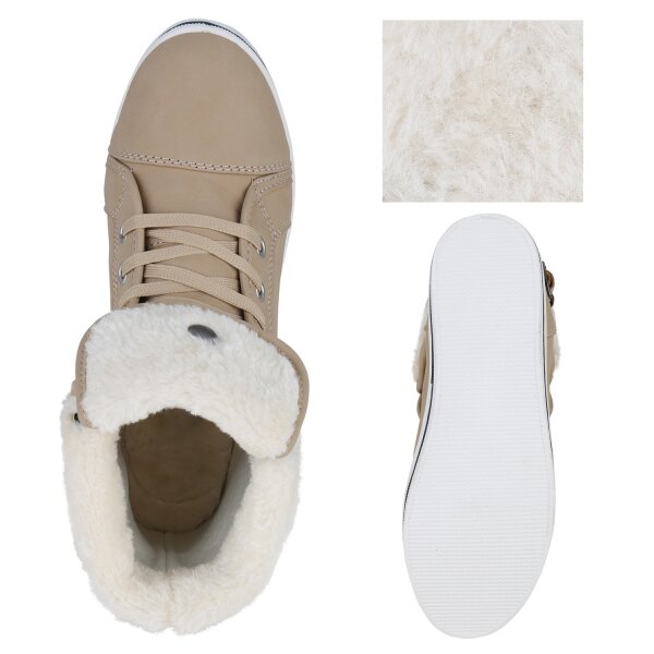 Stiefelparadies Damen Sneaker High in Beige Tiefpreis
