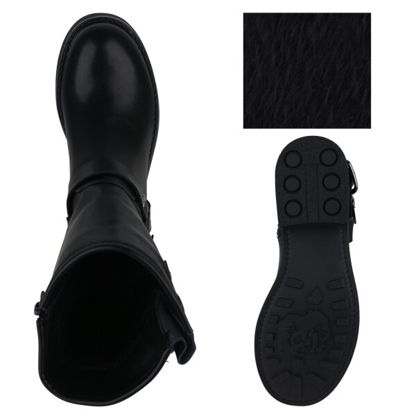 Stiefelparadies Damen Bikerstiefel in Schwarz Letzte 3 Tage