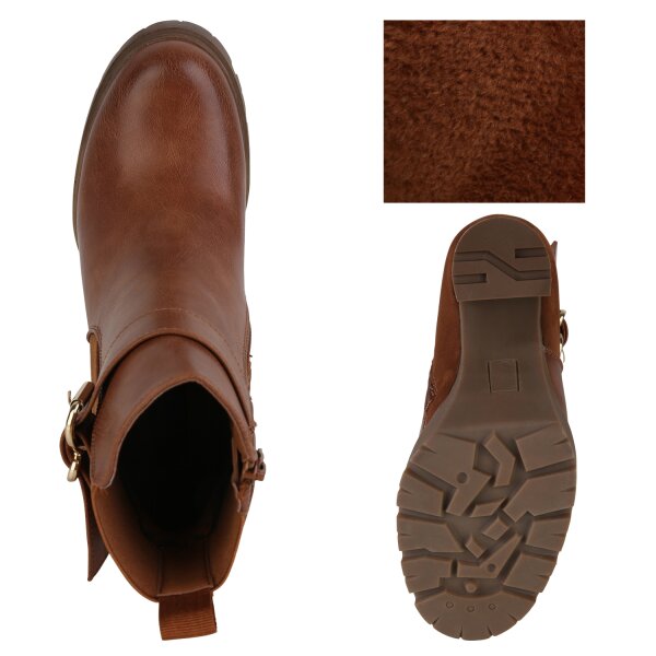 Stiefelparadies Damen Biker Boots in Hellbraun Outlet