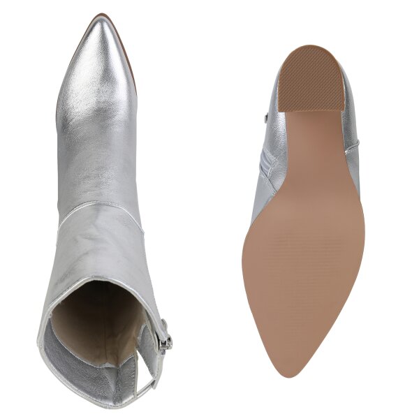 Stiefelparadies Damen Klassische Stiefeletten in Silber Limitierter Zeitrabatt