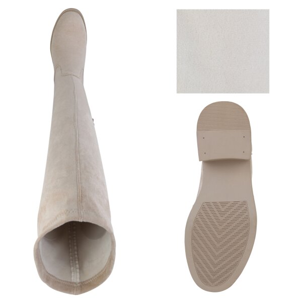 Stiefelparadies Damen Overknees in Beige Velours Fabrik Onlineshop