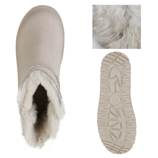 Stiefelparadies Damen Plateau Boots in Beige Günstig kaufen
