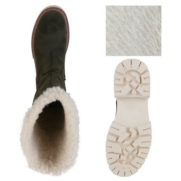 Stiefelparadies Damen Winterstiefel in Olivgrün Begrenztes Angebot