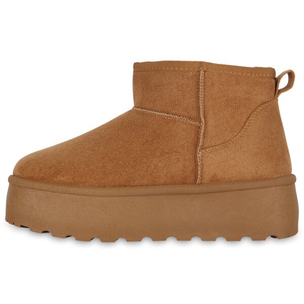 Stiefelparadies Damen Plateau Boots in Hellbraun Exklusivangebot
