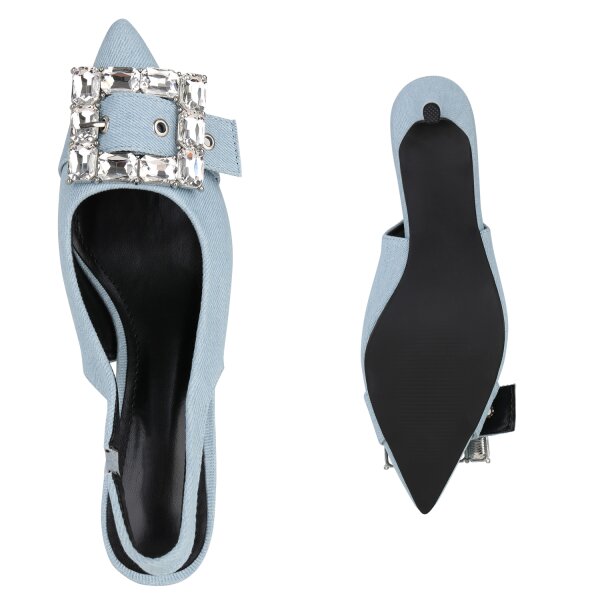 Stiefelparadies Damen Slingpumps in Hellblau Blitzangebot