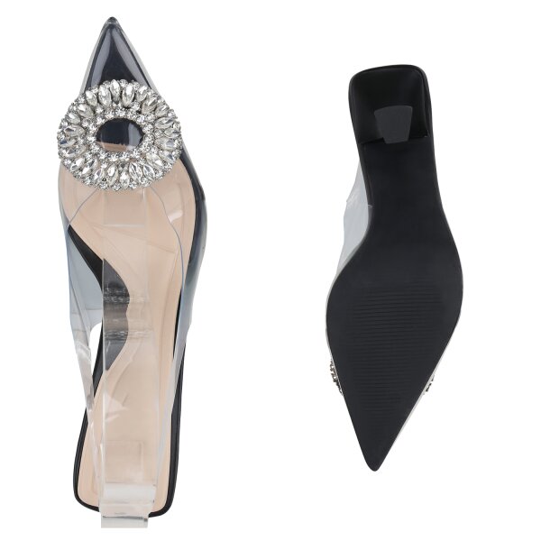Stiefelparadies Damen Slingpumps in Schwarz Große Rabatte