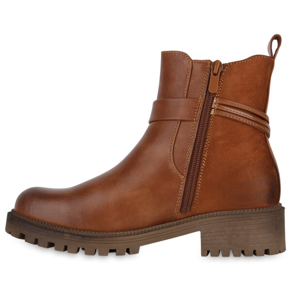 Stiefelparadies Damen Biker Boots in Hellbraun Neuheiten