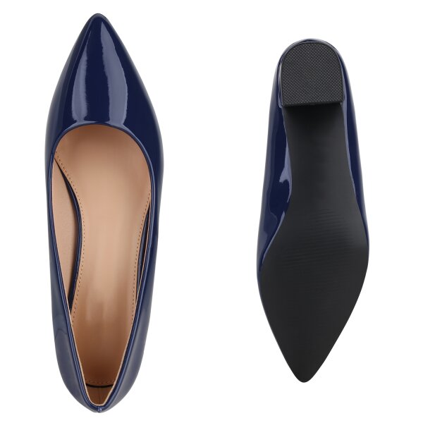 Stiefelparadies Damen Klassische Pumps in Dunkelblau Lack Räumungsverkauf