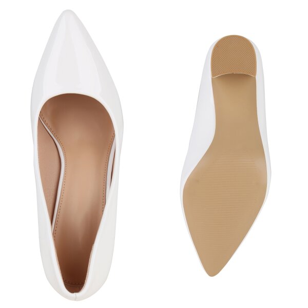 Stiefelparadies Damen Klassische Pumps in Weiss Lack Tiefpreis