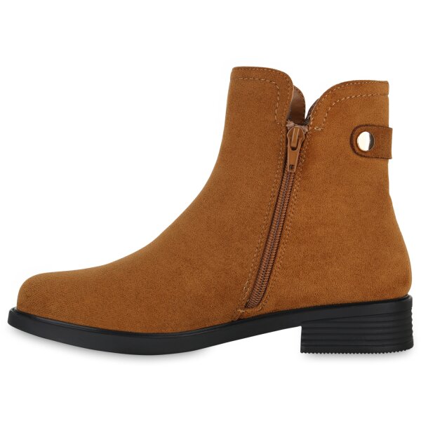 Stiefelparadies Damen Klassische Stiefeletten in Hellbraun Super Sparpreis