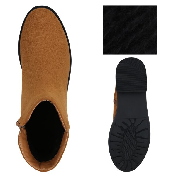 Stiefelparadies Damen Klassische Stiefeletten in Hellbraun Super Sparpreis