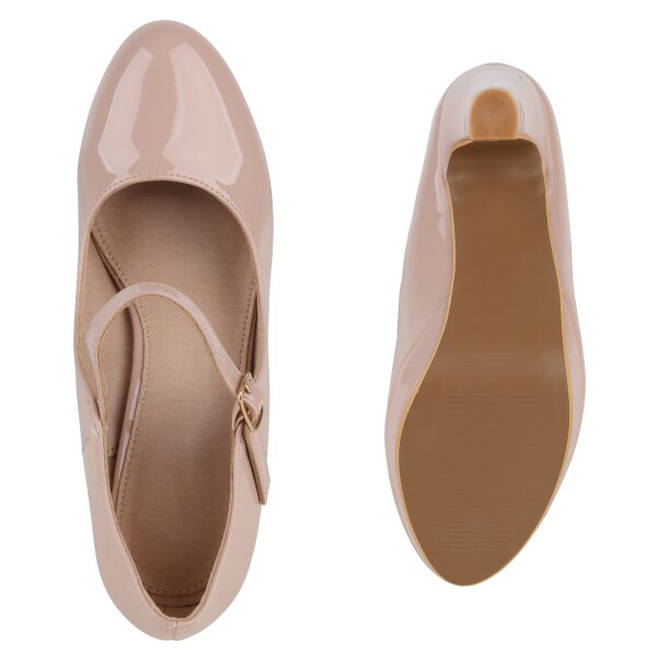 Stiefelparadies Damen Mary Janes in Beige Lack Neueste Stile