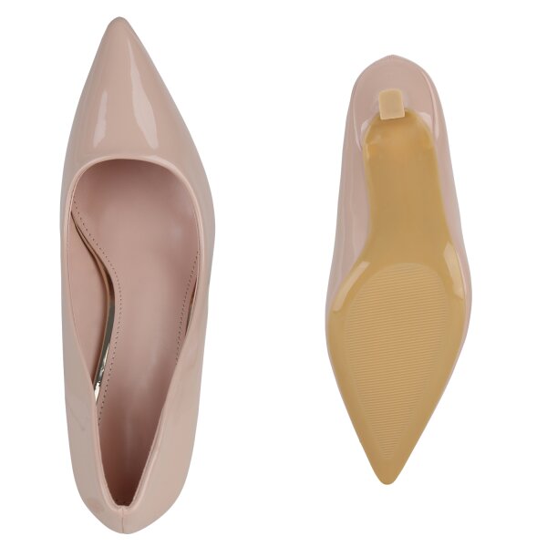 Stiefelparadies Damen Spitze Pumps in Nude Lack Nur für heute