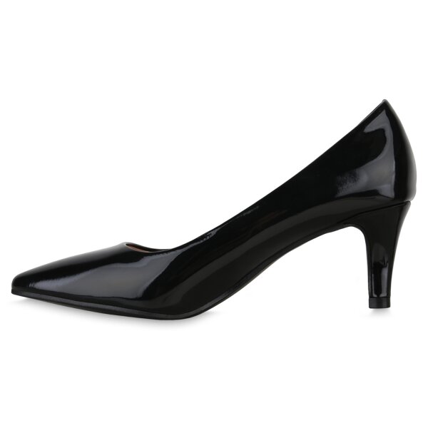 Stiefelparadies Damen Spitze Pumps in Schwarz Lack Vierteljährliche Förderung
