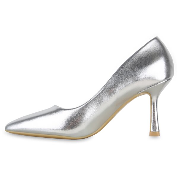 Stiefelparadies Damen Spitze Pumps in Silber Bis zu 55% Rabatt