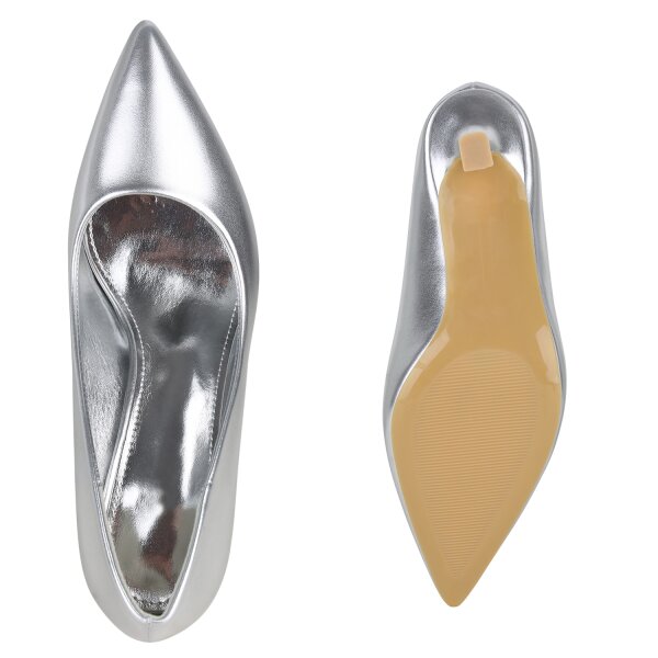 Stiefelparadies Damen Spitze Pumps in Silber Bis zu 55% Rabatt