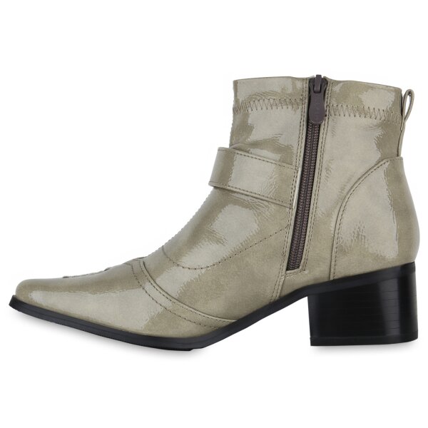 Stiefelparadies Damen Ankle Boots in Hellgrün Lack Super Rabatt