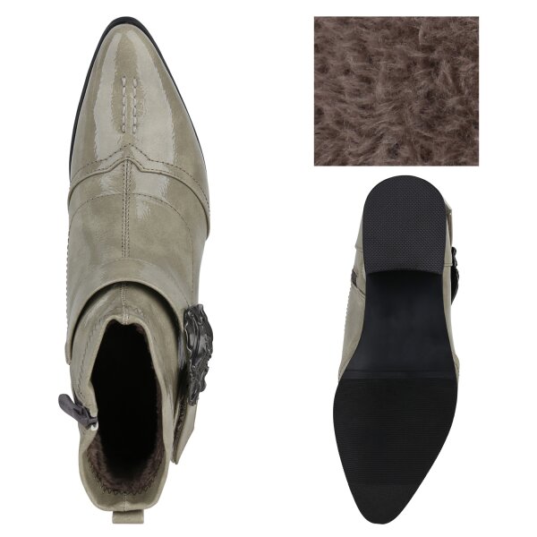 Stiefelparadies Damen Ankle Boots in Hellgrün Lack Super Rabatt
