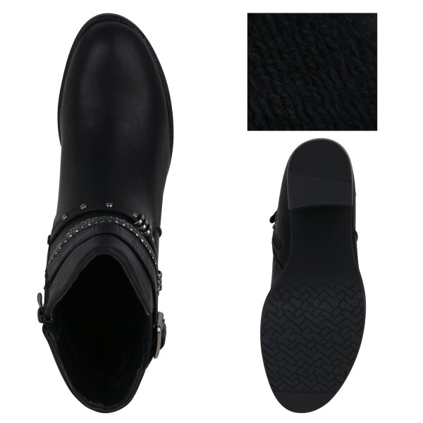 Stiefelparadies Damen Biker Boots in Schwarz Kroko Fabrikladen