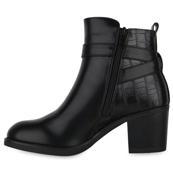 Stiefelparadies Damen Biker Boots in Schwarz Kroko Begrenzt auf 3 Tage
