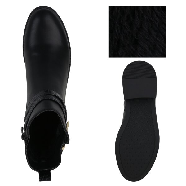 Stiefelparadies Damen Biker Boots in Schwarz Kroko Speichern exportieren