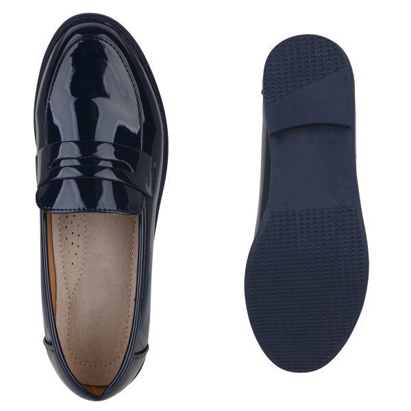 Stiefelparadies Damen Loafers in Dunkelblau Lack Verkauf