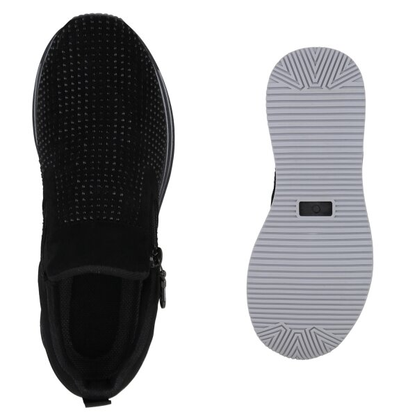 Stiefelparadies Damen Plateau Sneaker in Schwarz im Angebot