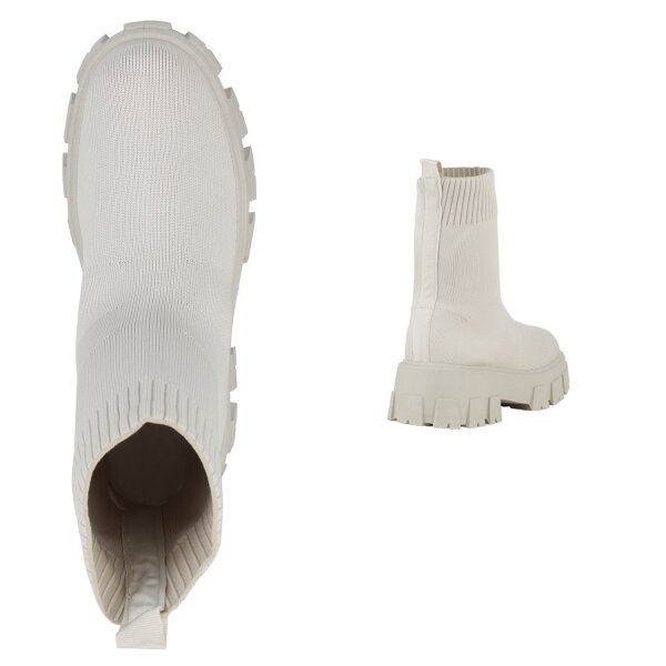 Stiefelparadies Damen Schlupfstiefeletten in Beige Schlussverkauf