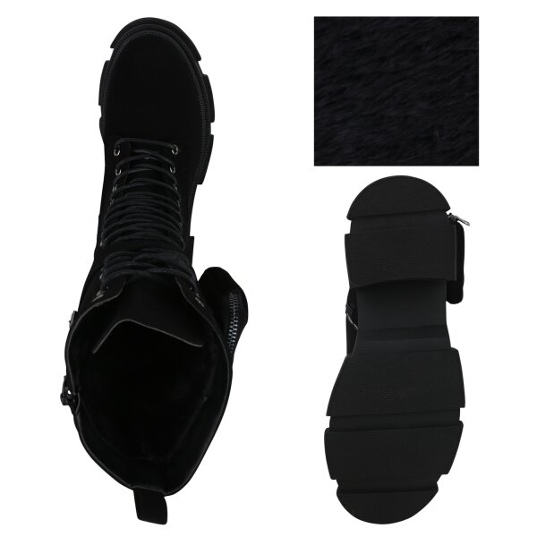 Stiefelparadies Damen Schnürstiefel in Schwarz Fabrikverkauf
