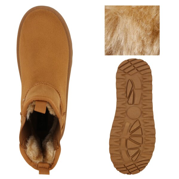 Stiefelparadies Damen Plateau Boots in Hellbraun Rabatt