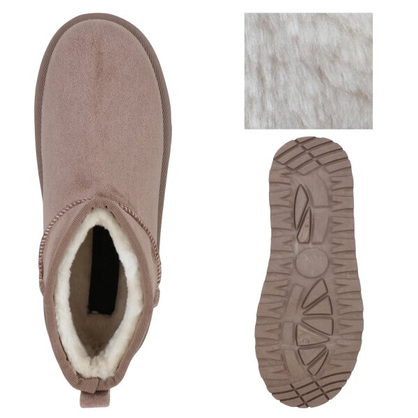 Stiefelparadies Damen Plateau Boots in Taupe Günstig kaufen